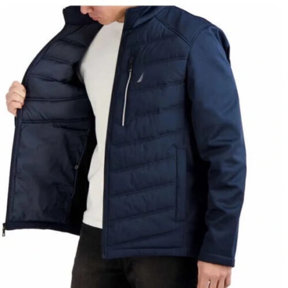 NWoT Nautica Men's Mixed Media Softshell Bomber Jacket Blue Size M $120 DD083 - Picture 3 of 4